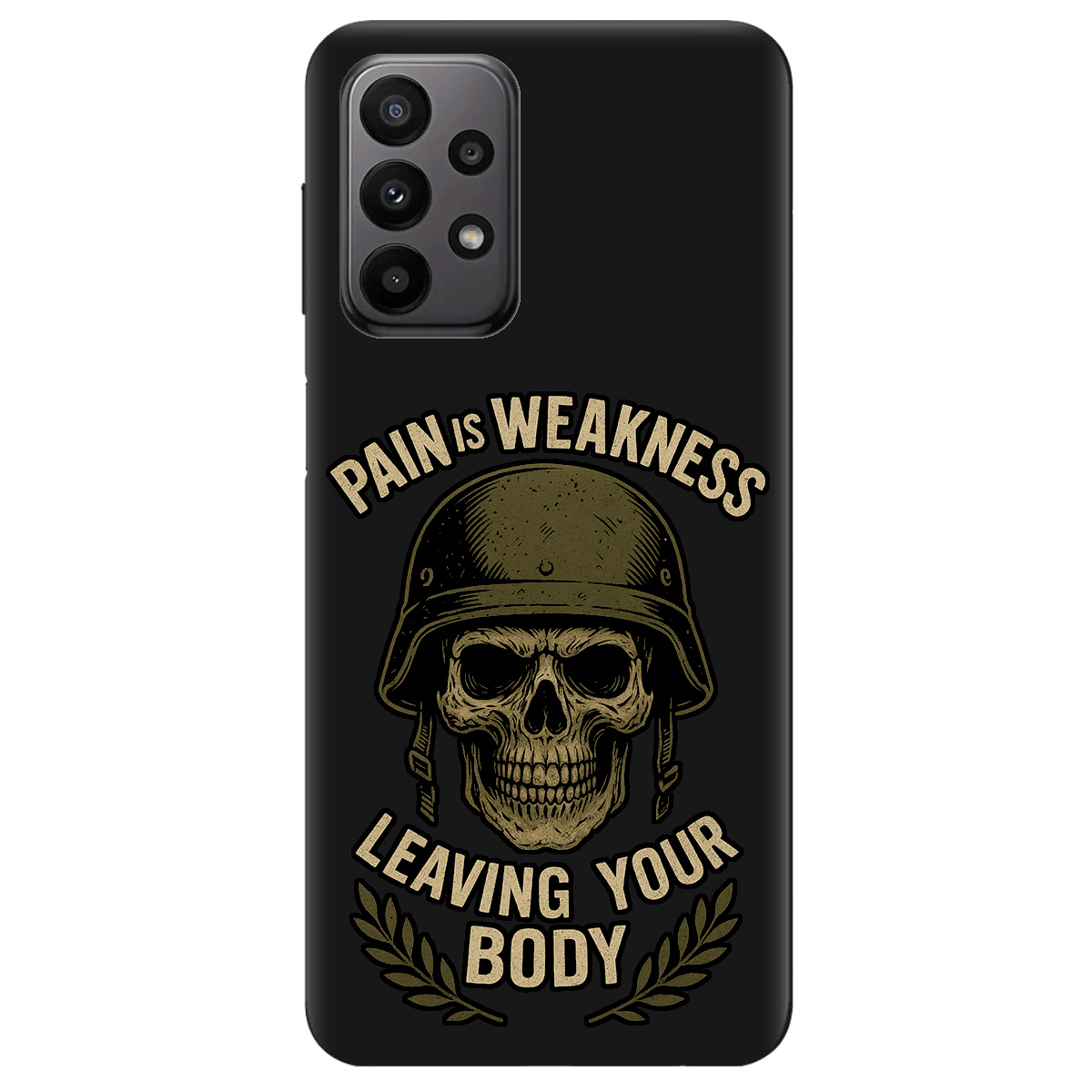 Чехол для Samsung Galaxy A23 4G черный матовый soft touch Біль - це слабкість - фото 1 - Чехлы для телефонов