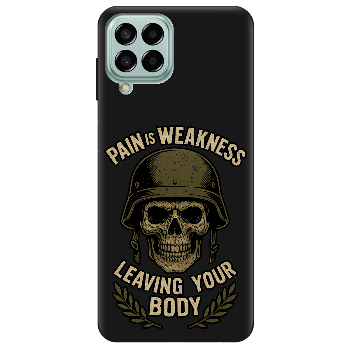 Чехол для Samsung Galaxy M33 5G черный матовый soft touch Біль - це слабкість - фото 1 - Чехлы для телефонов