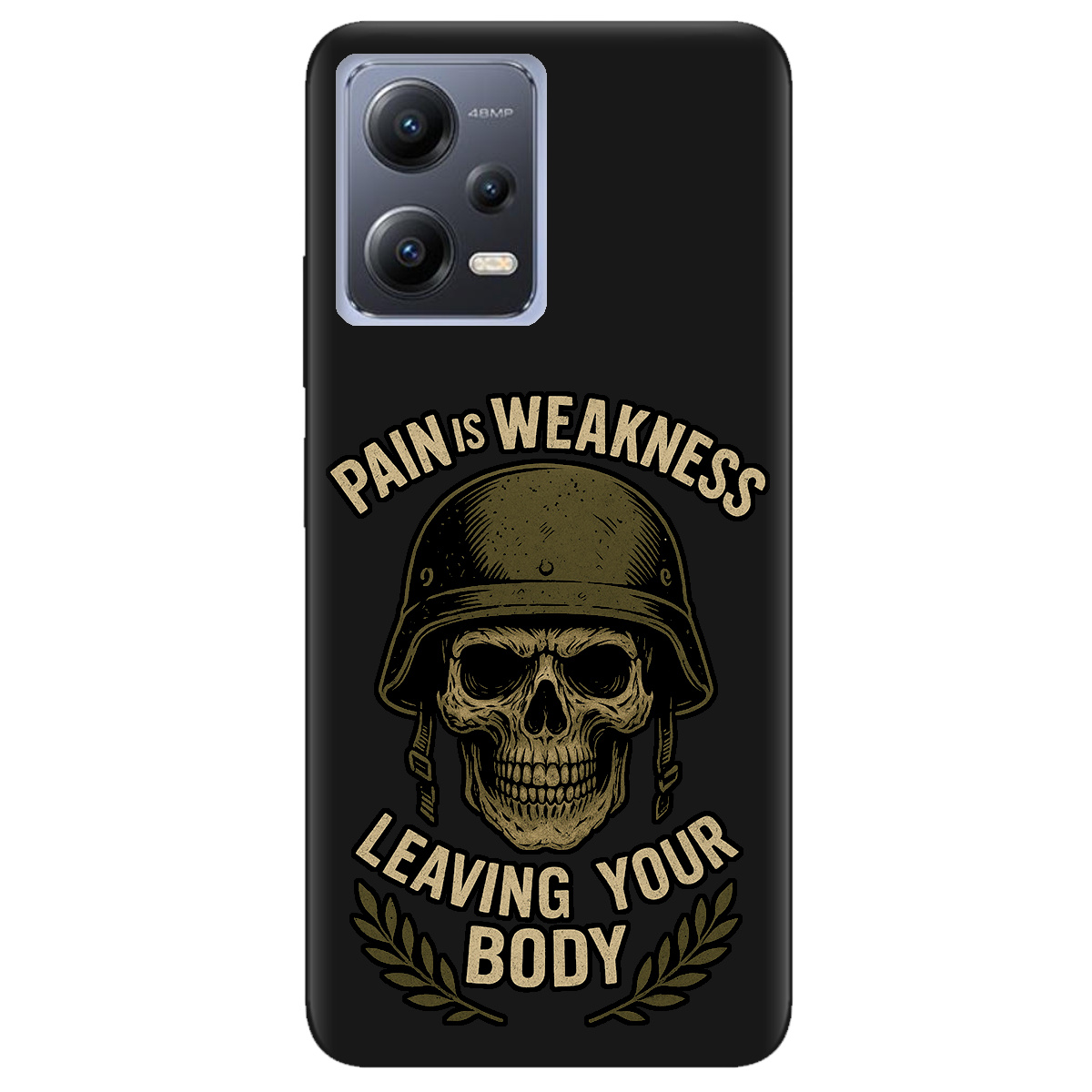 Чехол для Xiaomi Redmi Note 12 5G черный матовый soft touch Біль - це слабкість - фото 1 - Чехлы для телефонов