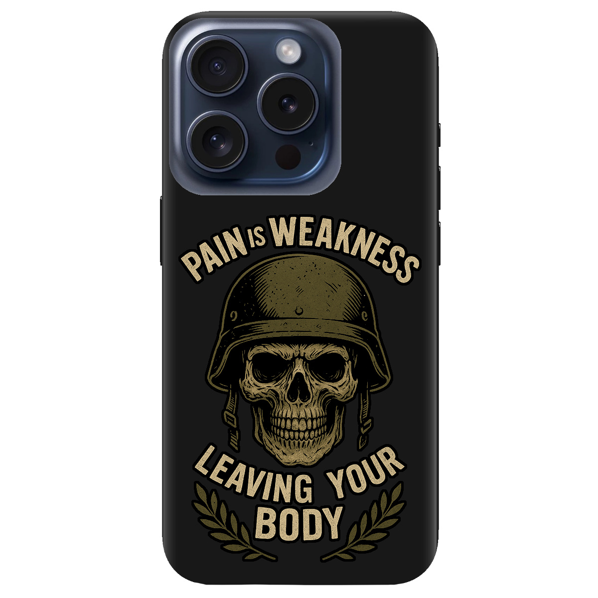 Чехол для Apple iPhone 15 Pro черный матовый soft touch Біль - це слабкість - фото 1 Чехол для Apple iPhone 15 Pro черный матовый soft touch Біль - це слабкість - фото 1 - Чехлы для телефонов