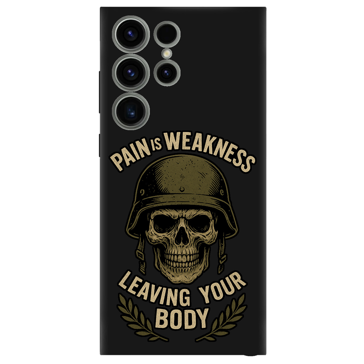 Чехол для Samsung Galaxy S23 Ultra черный матовый soft touch Біль - це слабкість - фото 1 - Чехлы для телефонов