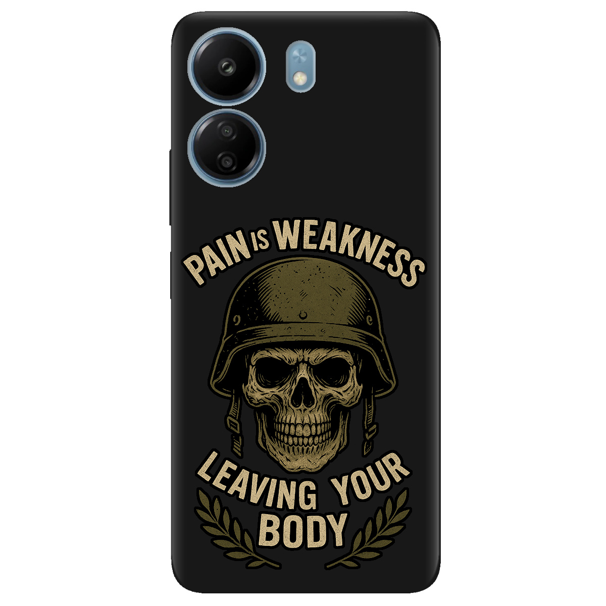 Чехол для Xiaomi Redmi 13C черный матовый soft touch Біль - це слабкість - фото 1 - Чехлы для телефонов