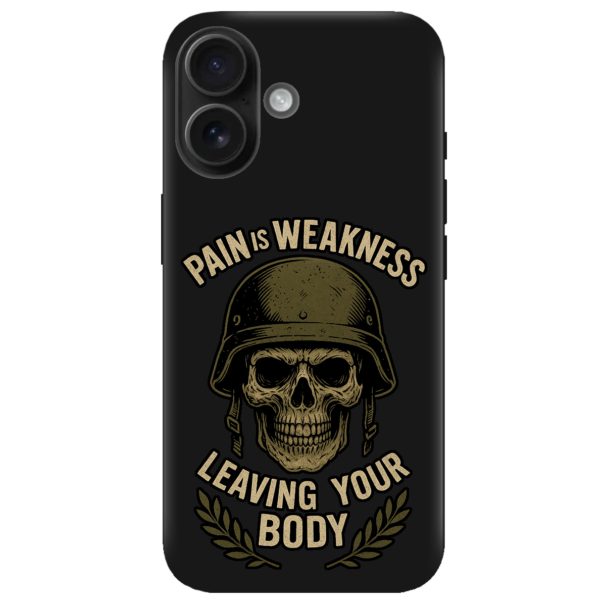 Чохол для Apple iPhone 16 чорний матовий soft touch Біль - це слабкість - фото 1 - Чохли для телефонів