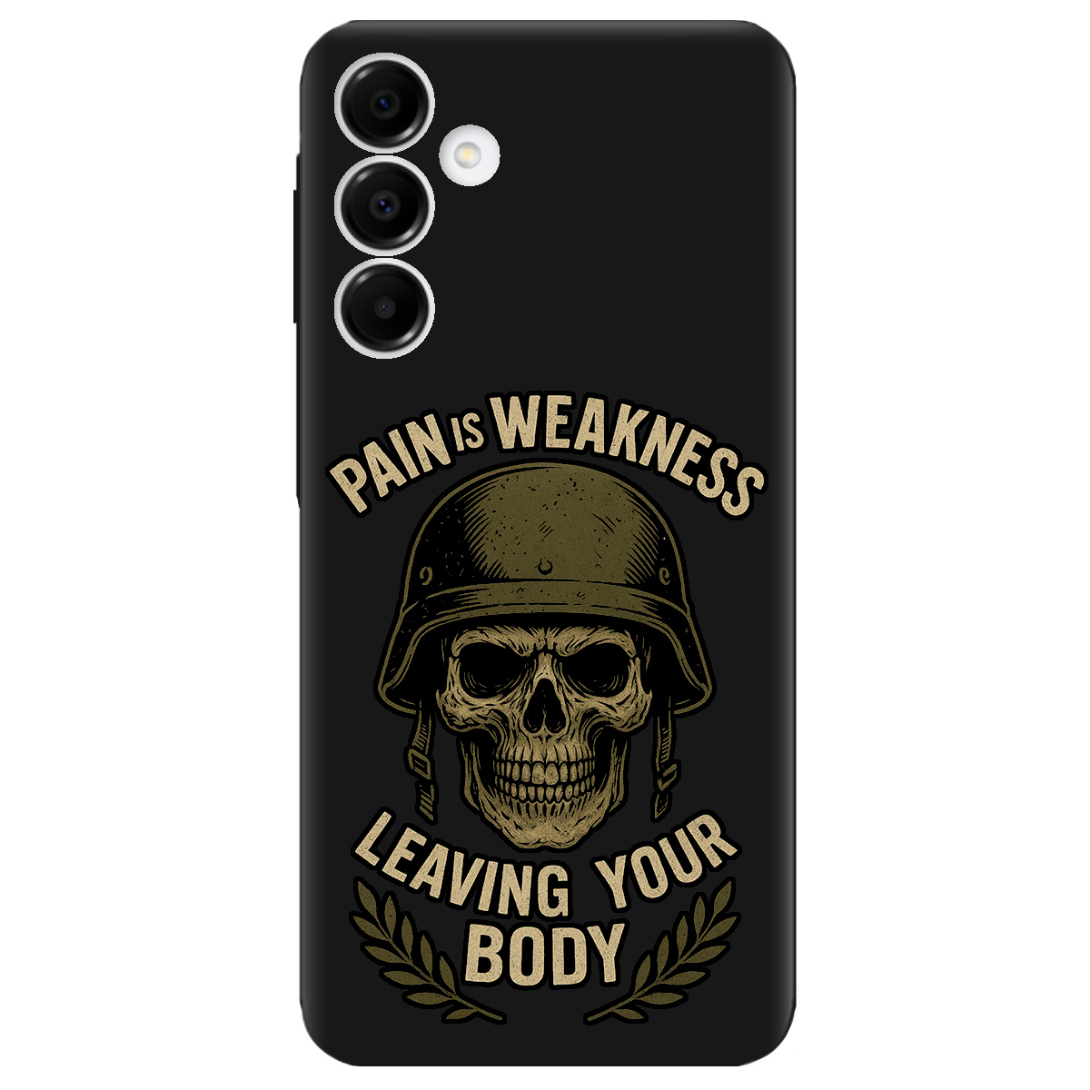 Чохол для Samsung Galaxy A16 чорний матовий soft touch Біль - це слабкість - фото 1 - Чохли для телефонів