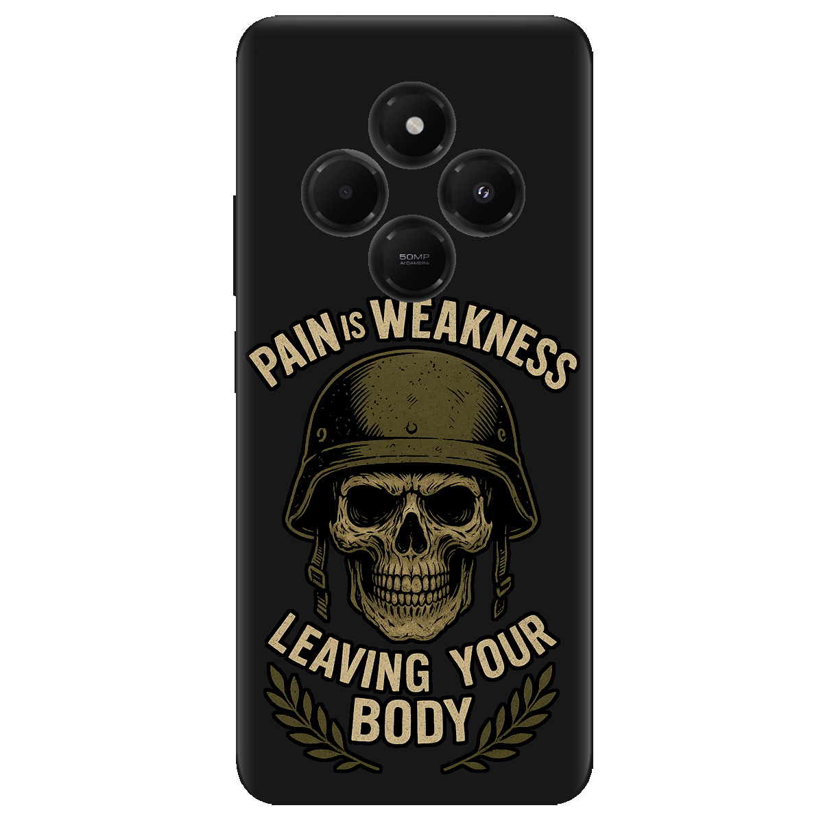 Чохол для Xiaomi Redmi 14C чорний матовий soft touch Біль - це слабкість - фото 1 - Чохли для телефонів