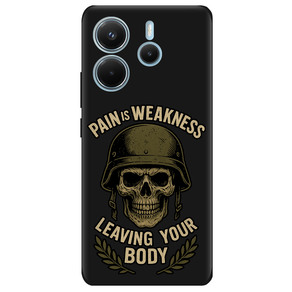 Чехол для Xiaomi Redmi Note 14 4G черный матовый soft touch Біль - це слабкість - фото 1 - Чехлы для телефонов