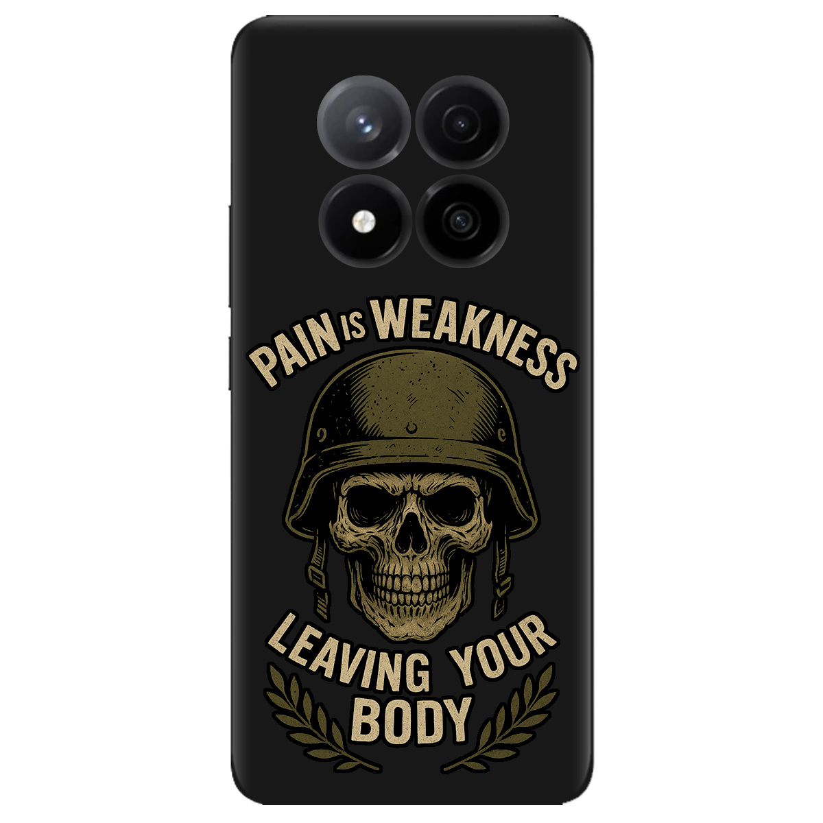 Чохол для Xiaomi Redmi Note 14 Pro + 5G чорний матовий soft touch Біль - це слабкість - фото 1 - Чохли для телефонів