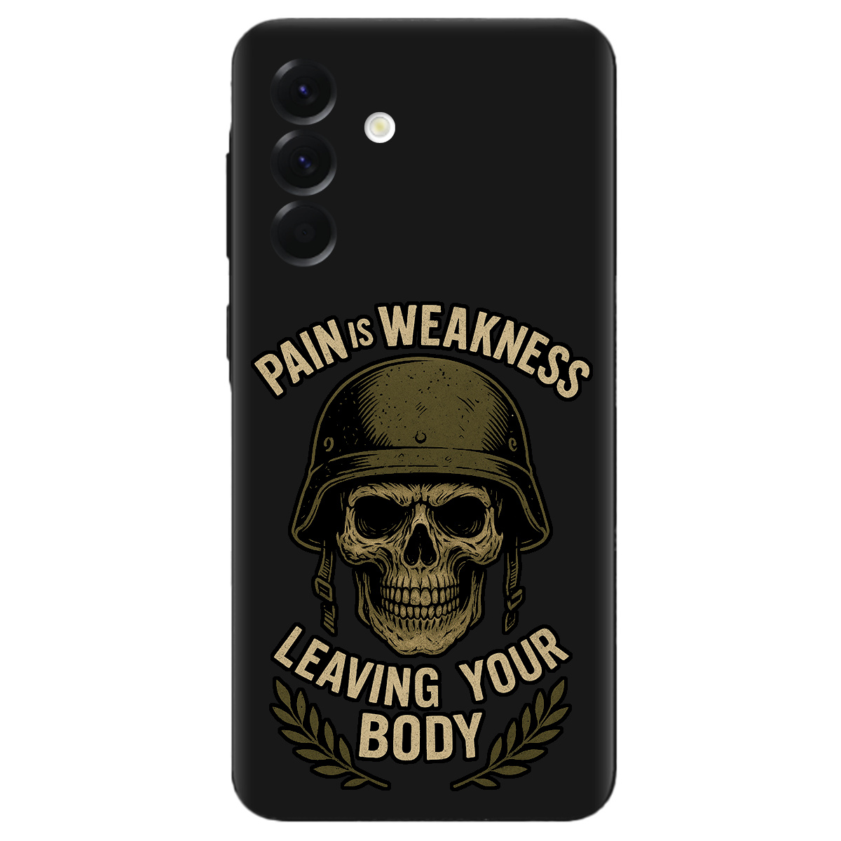 Чехол для Samsung Galaxy A56 5G черный матовый soft touch Біль - це слабкість - фото 1 - Чехлы для телефонов