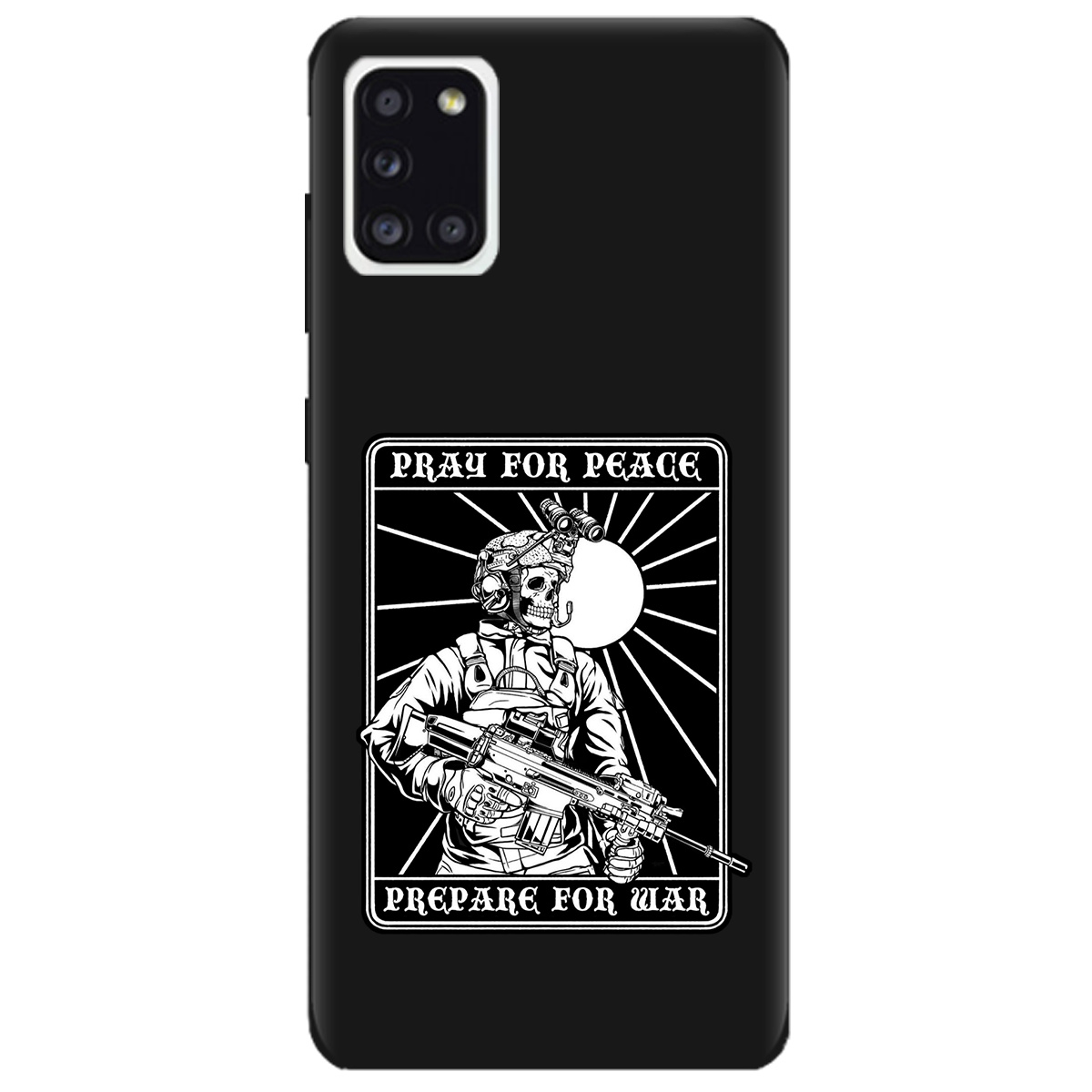 Чохол для Samsung Galaxy A31 чорний матовий soft touch Моліться за мир - фото 1 - Чохли для телефонів