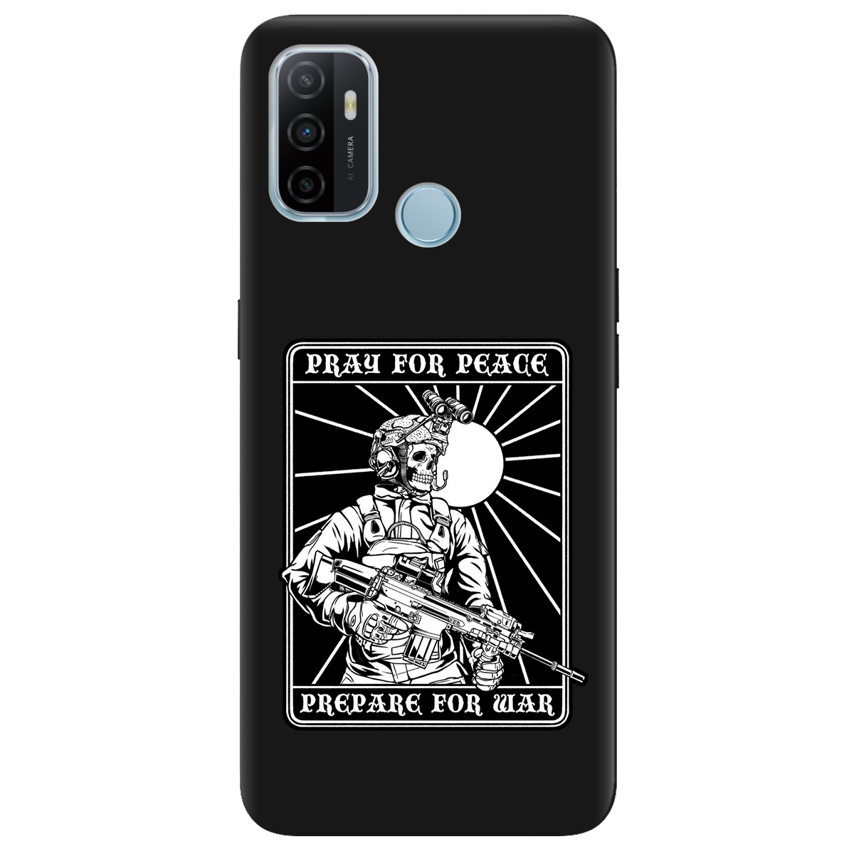 Чехол для Oppo A53/ A32/ A33 черный матовый soft touch Моліться за мир - фото 1 - Чехлы для телефонов