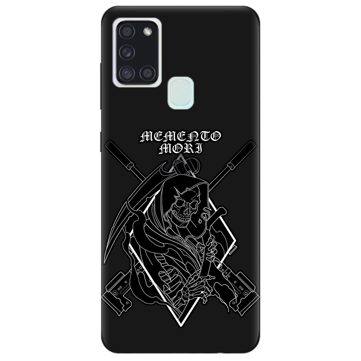 Чохол для Samsung Galaxy A21s чорний матовий soft touch Пам'ятай про смерть - фото 1 - Чохли для телефонів