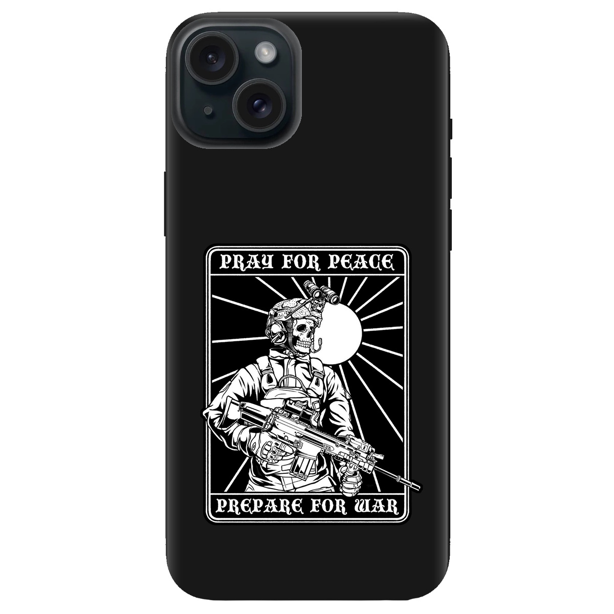 Чехол для Apple iPhone 15 Plus черный матовый soft touch Моліться за мир - фото 1 - Чехлы для телефонов