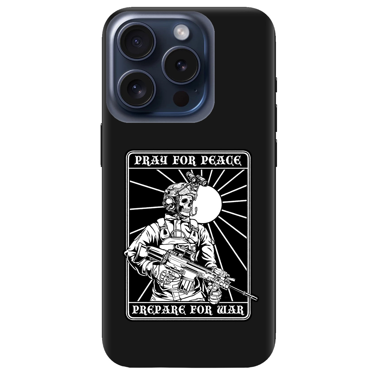 Чохол для Apple iPhone 15 Pro Max чорний матовий soft touch Моліться за мир - фото 1 - Чохли для телефонів