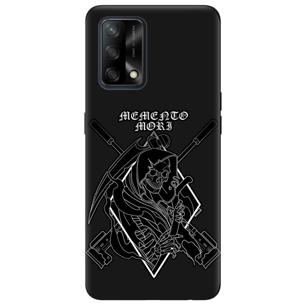 Чехол для Oppo A74 4G черный матовый soft touch Пам'ятай про смерть - фото 1 - Чехлы для телефонов