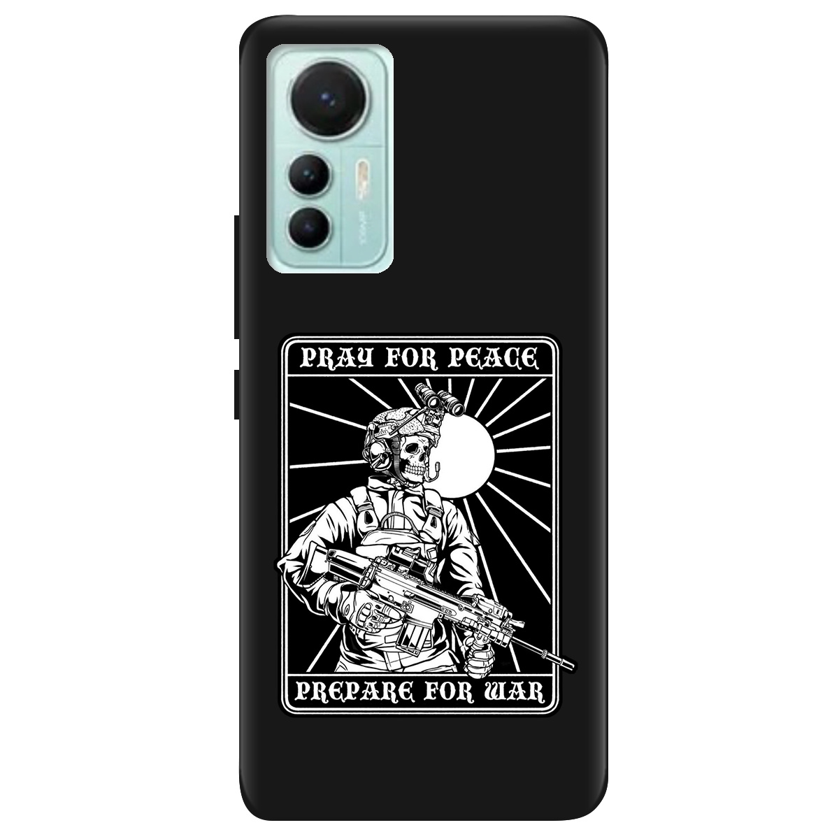 Чехол для Xiaomi 12 Lite черный матовый soft touch Моліться за мир - фото 1 - Чехлы для телефонов