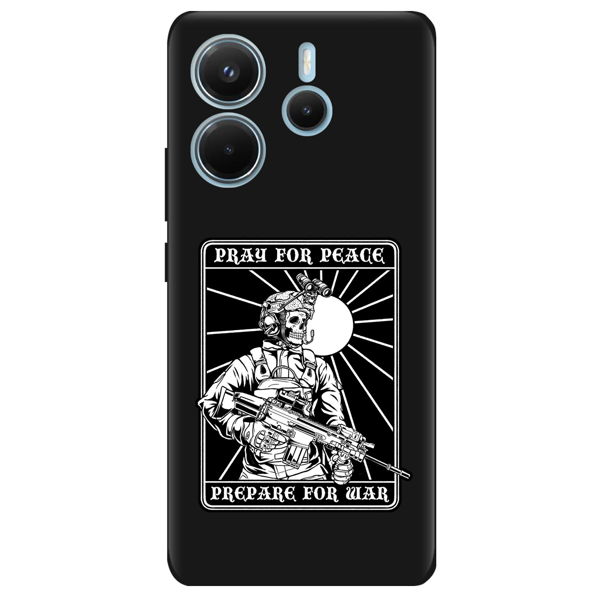 Чехол для Xiaomi Redmi Note 14 4G черный матовый soft touch Моліться за мир - фото 1 - Чехлы для телефонов
