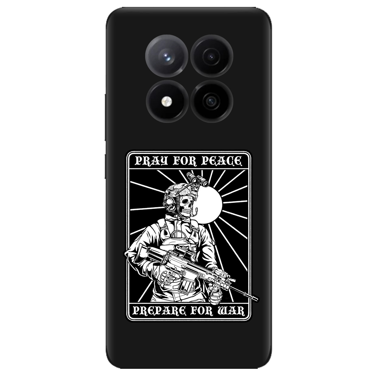 Чехол для Xiaomi Redmi Note 14 Pro + 5G черный матовый soft touch Моліться за мир - фото 1 - Чехлы для телефонов