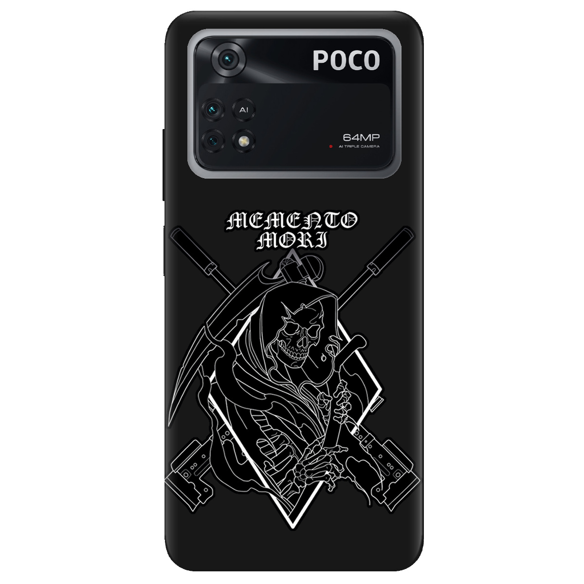 Чехол для Xiaomi Poco M4 Pro 4G черный матовый soft touch Пам'ятай про смерть - фото 1 - Чехлы для телефонов