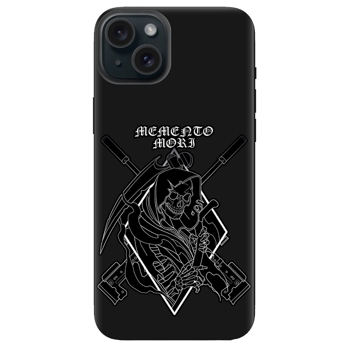 Чохол для Apple iPhone 15 Plus чорний матовий soft touch Пам'ятай про смерть - фото 1 - Чохли для телефонів