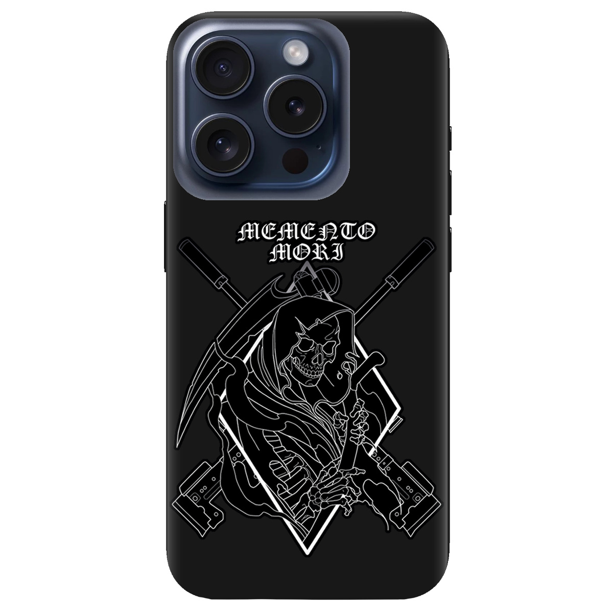 Чохол для Apple iPhone 15 Pro Max чорний матовий soft touch Пам'ятай про смерть - фото 1 - Чохли для телефонів