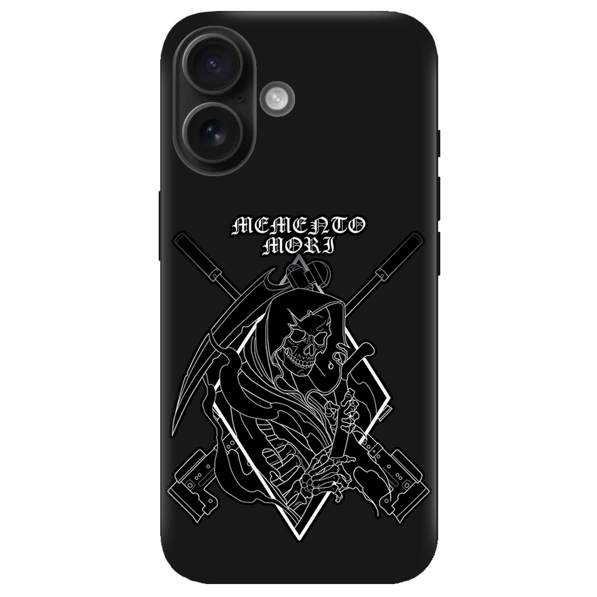Чехол для Apple iPhone 16 черный матовый soft touch Пам'ятай про смерть - фото 1 - Чехлы для телефонов