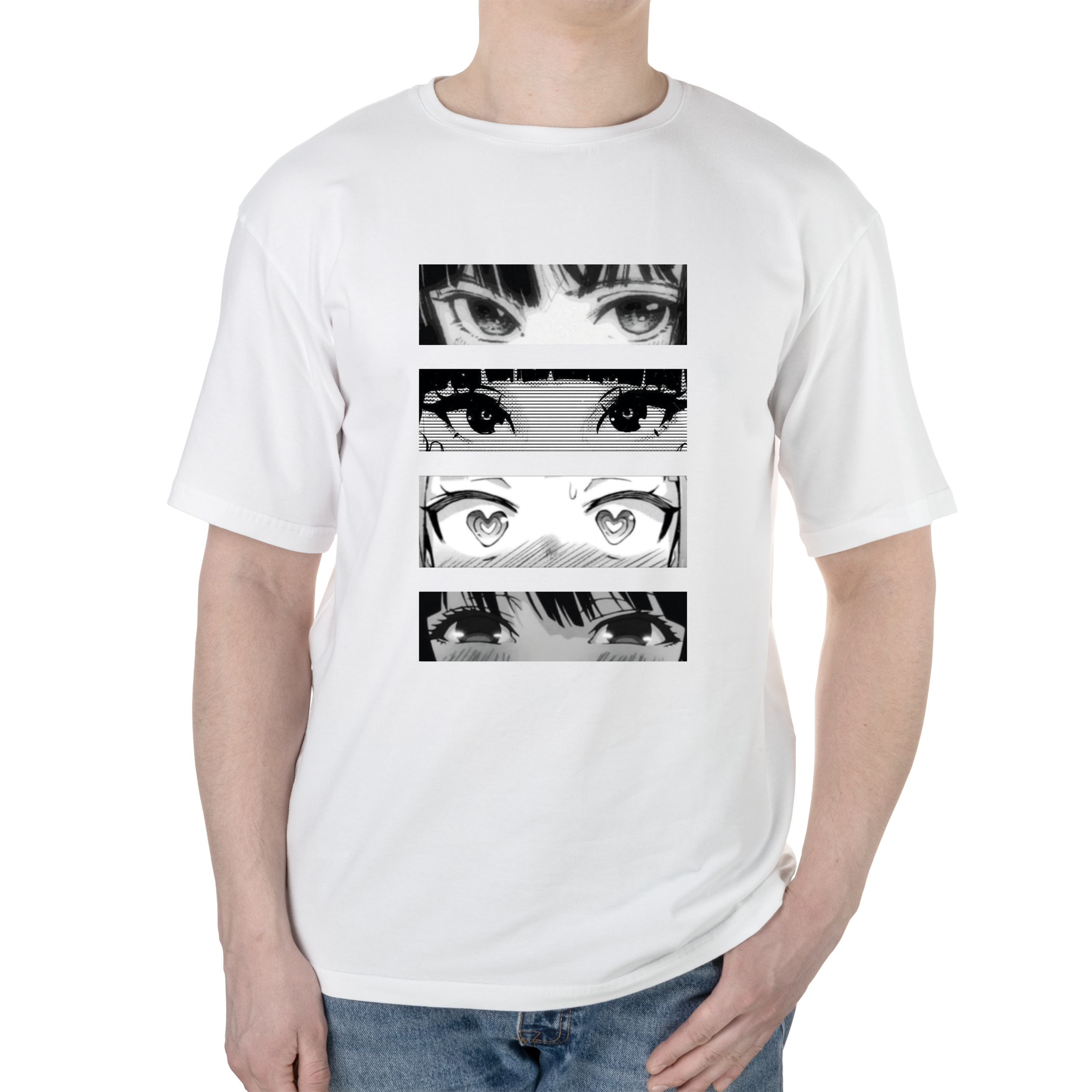 Футболка чоловіча оверсайз біла бавовна/еластан А3 розміру Закохані очі L - фото 1 - Футболки