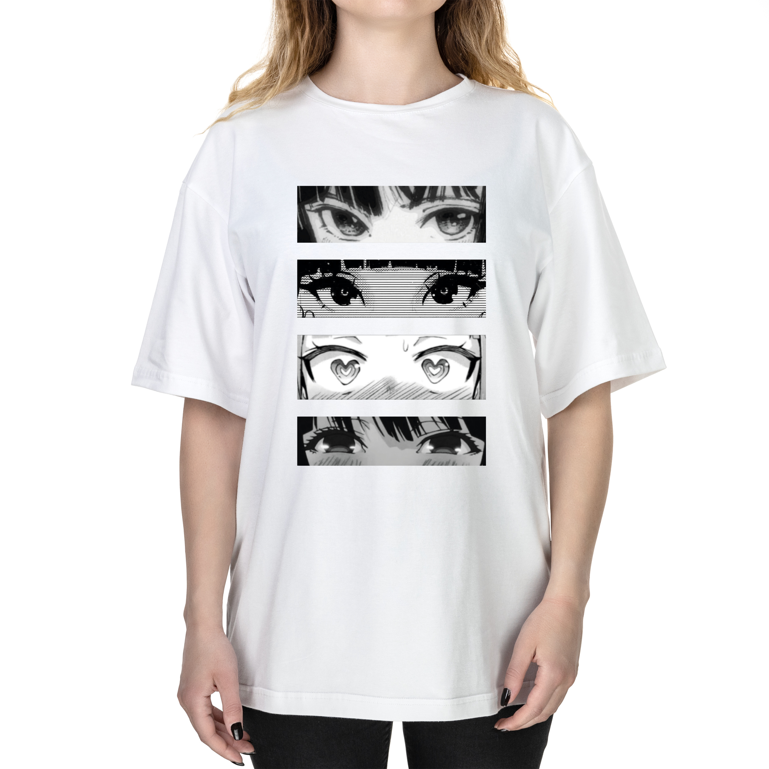 Футболка женская оверсайз белая хлопок/эластан А3 размера Закохані очі XL - фото 1 - Футболки