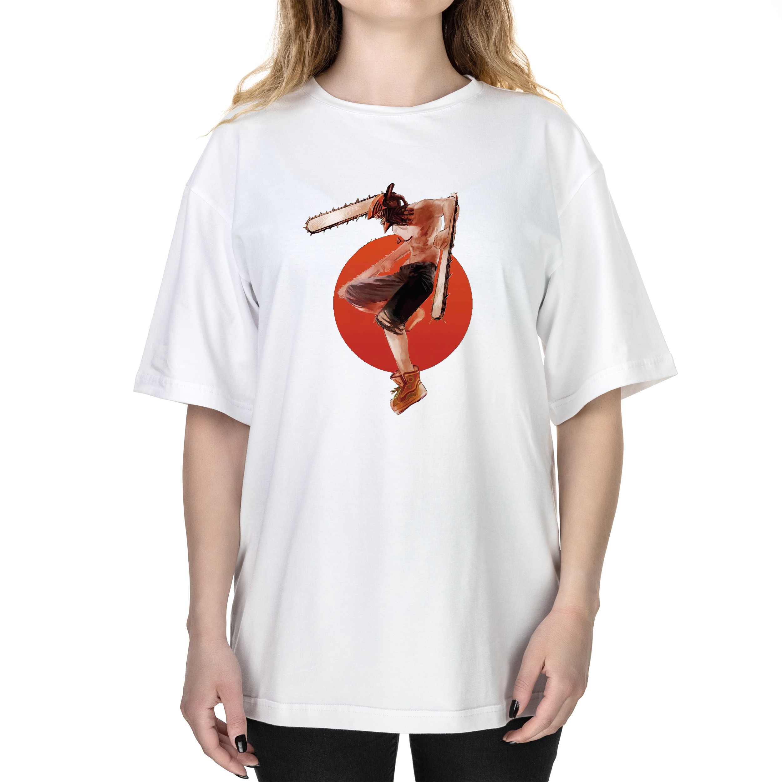 Футболка жіноча оверсайз біла бавовна/еластан А3 розміру Денджі XL - фото 1 - Футболки