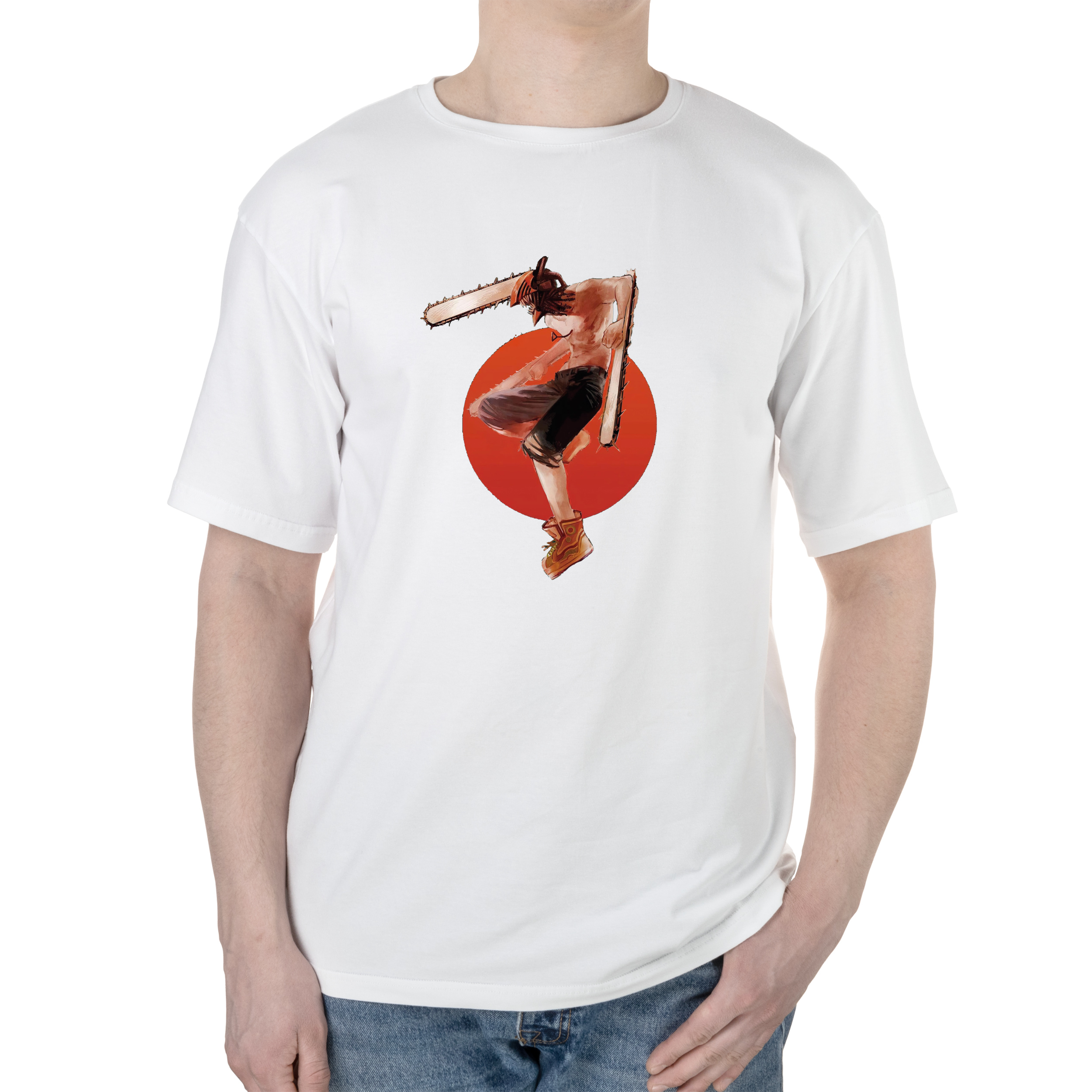 Футболка чоловіча оверсайз біла бавовна/еластан А3 розміру Денджі XL - фото 1 - Футболки