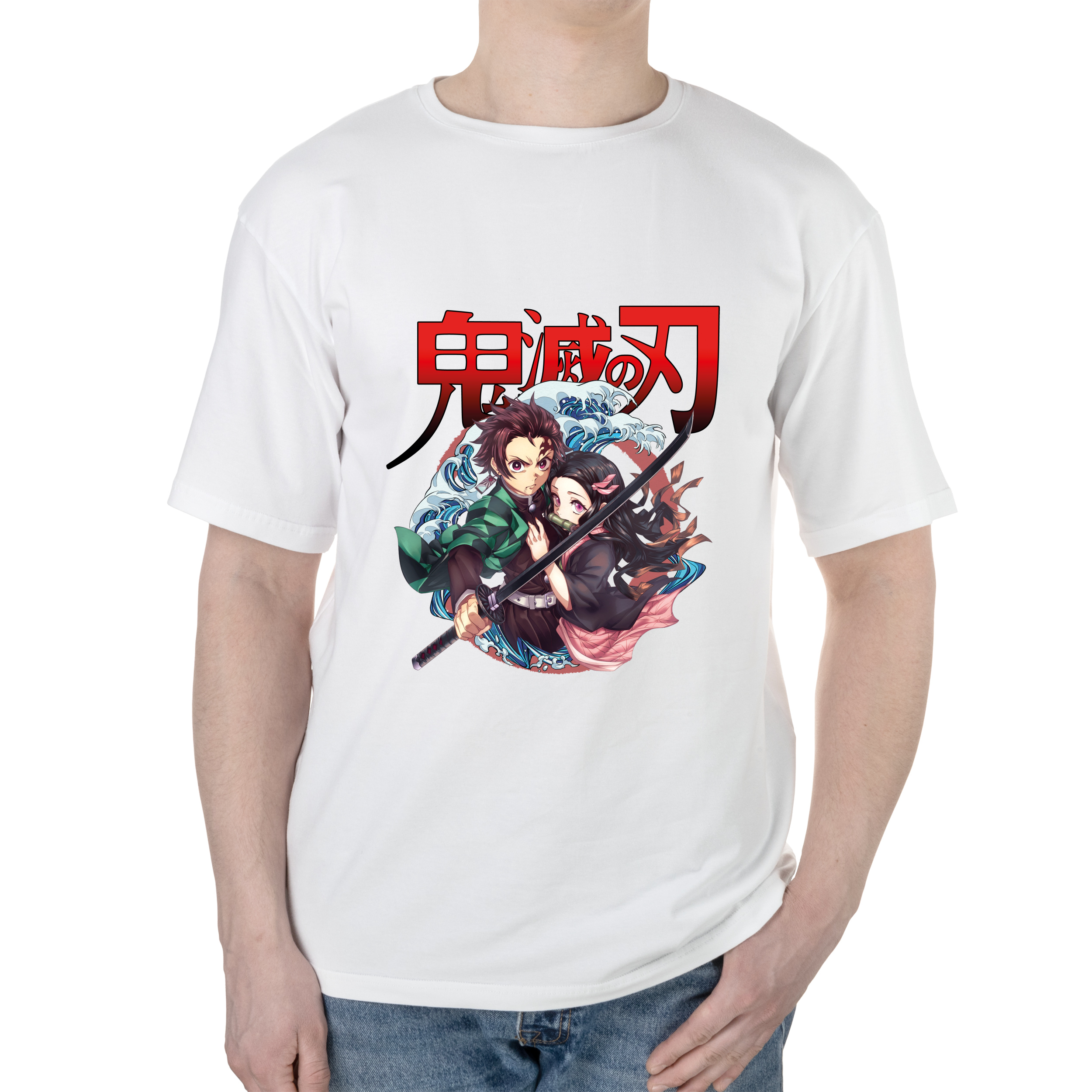 Футболка чоловіча оверсайз біла бавовна/еластан А3 розміру Вбивця демонів XXL - фото 1 - Футболки