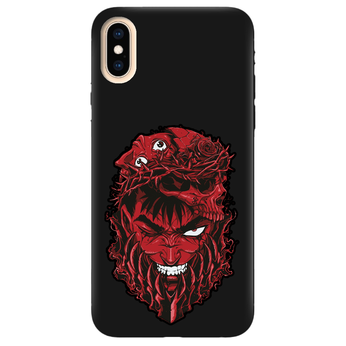 Чехол для Apple iPhone X черный матовый soft touch Red slip head - фото 1 - Чехлы для телефонов