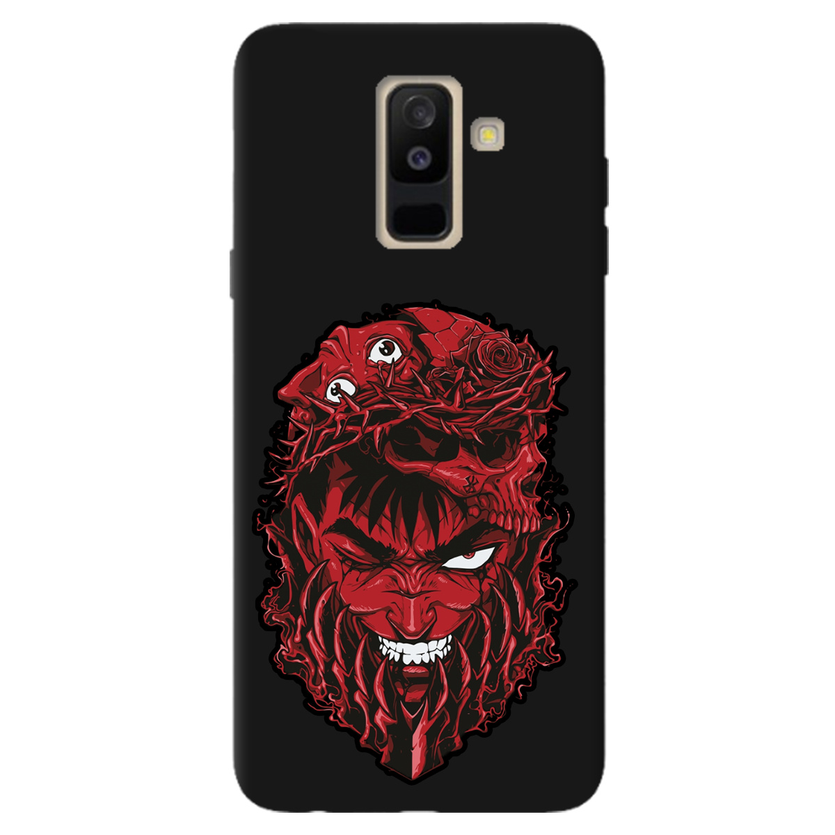 Чехол для Samsung Galaxy A6 Plus 2018 черный матовый soft touch Red slip head - фото 1 - Чехлы для телефонов