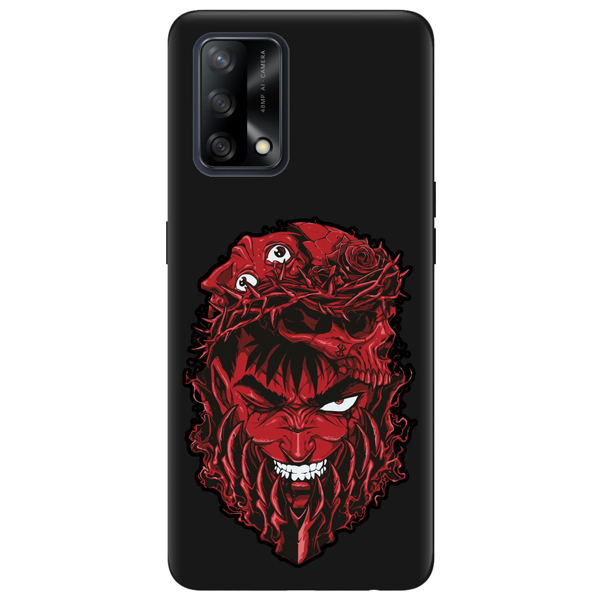 Чехол для Oppo A74 4G черный матовый soft touch Red slip head - фото 1 - Чехлы для телефонов