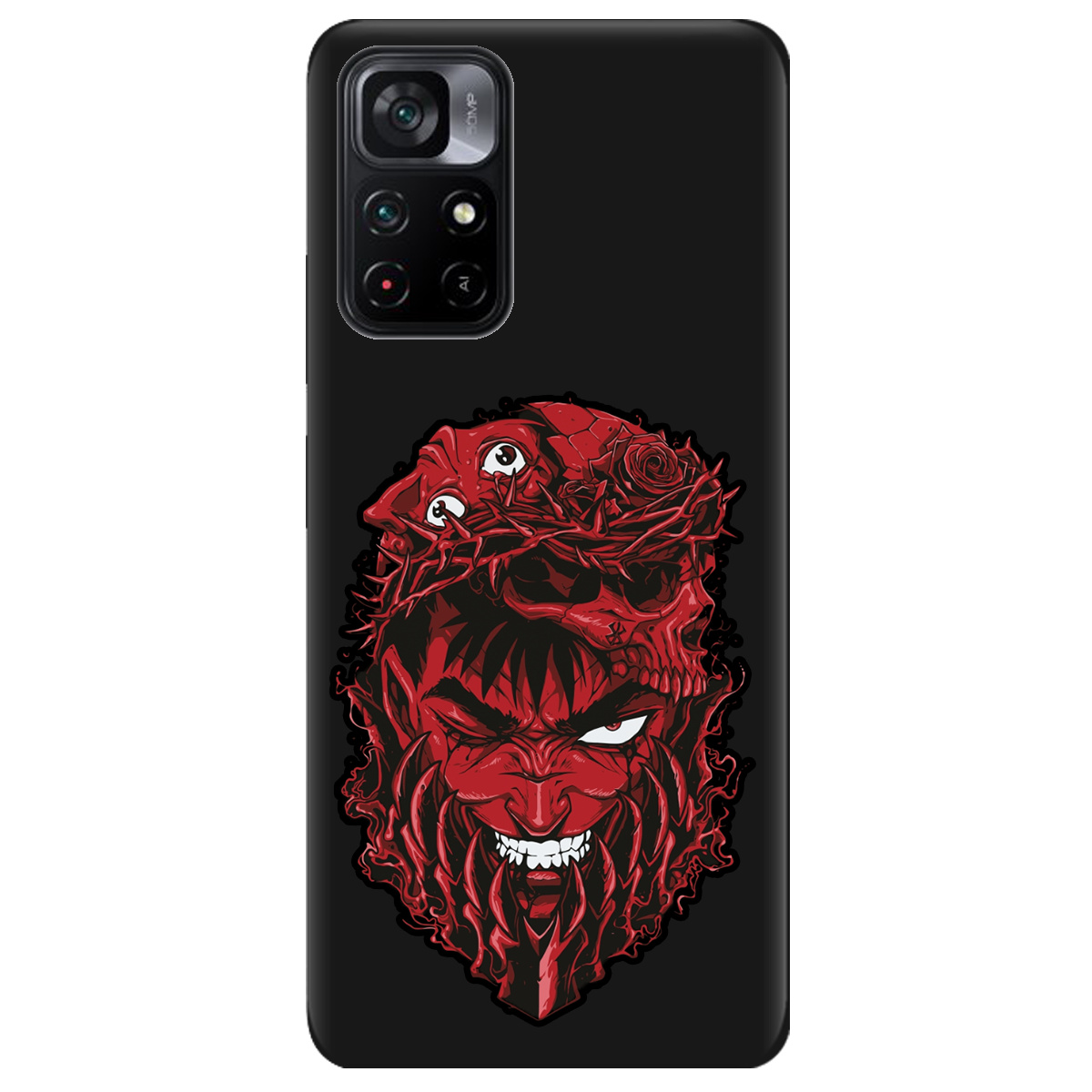 Чехол для Xiaomi Poco M4 Pro 5G черный матовый soft touch Red slip head - фото 1 - Чехлы для телефонов