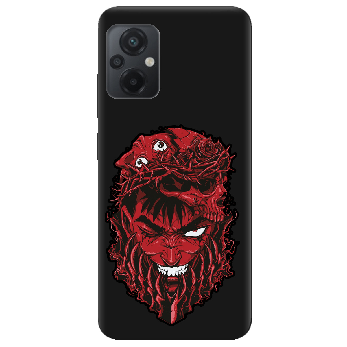 Чехол для Xiaomi Poco M5 черный матовый soft touch Red slip head - фото 1 - Чехлы для телефонов