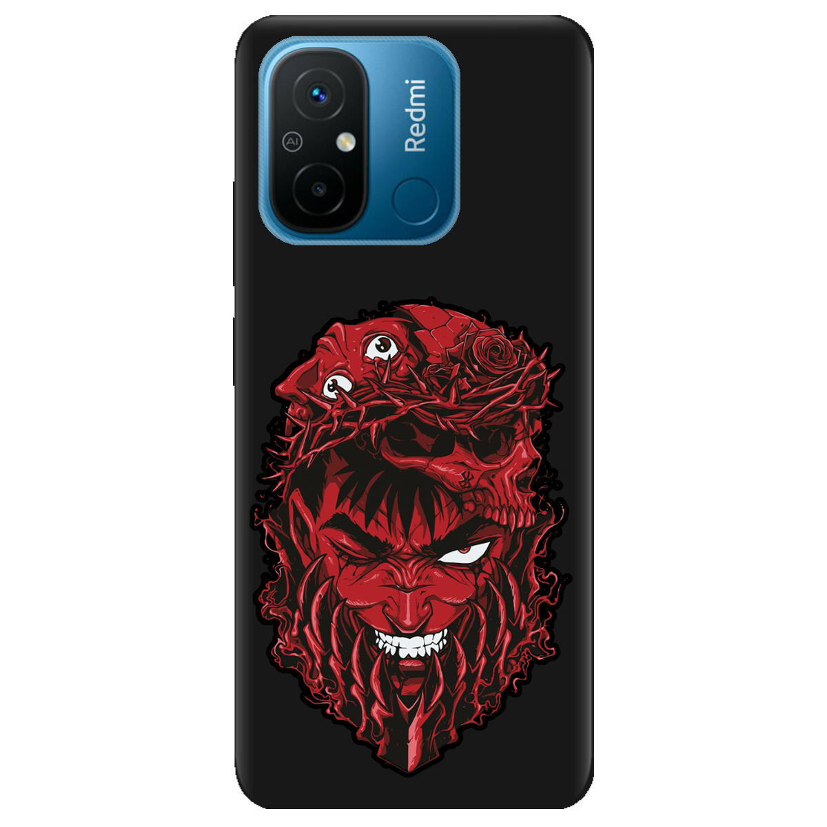 Чехол для Xiaomi Redmi 12C черный матовый soft touch Red slip head - фото 1 - Чехлы для телефонов