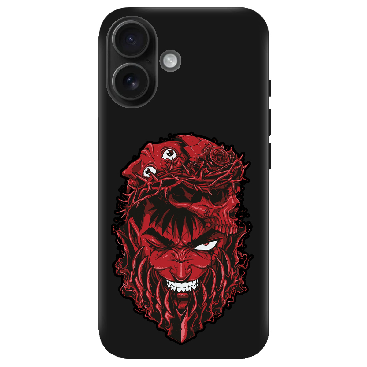 Чехол для Apple iPhone 16 Plus черный матовый soft touch Red slip head - фото 1 - Чехлы для телефонов