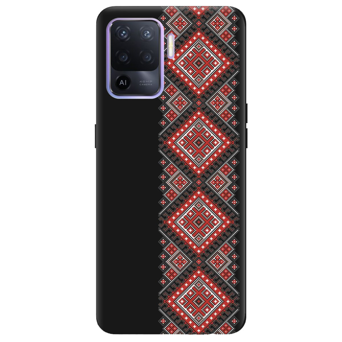 Чехол для Oppo Reno 5 Lite черный матовый soft touch Вишиванка - фото 1 - Чехлы для телефонов