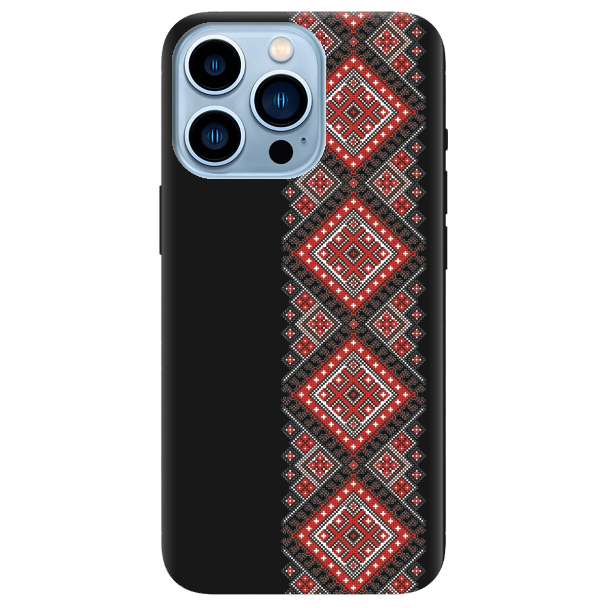 Чехол для Apple iPhone 13 Pro Max черный матовый soft touch Вишиванка - фото 1 - Чехлы для телефонов