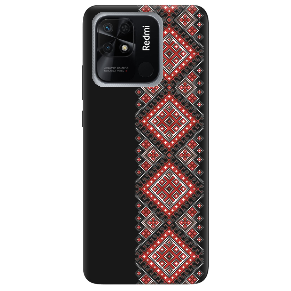 Чехол для Xiaomi Redmi 10C черный матовый soft touch Вишиванка - фото 1 - Чехлы для телефонов