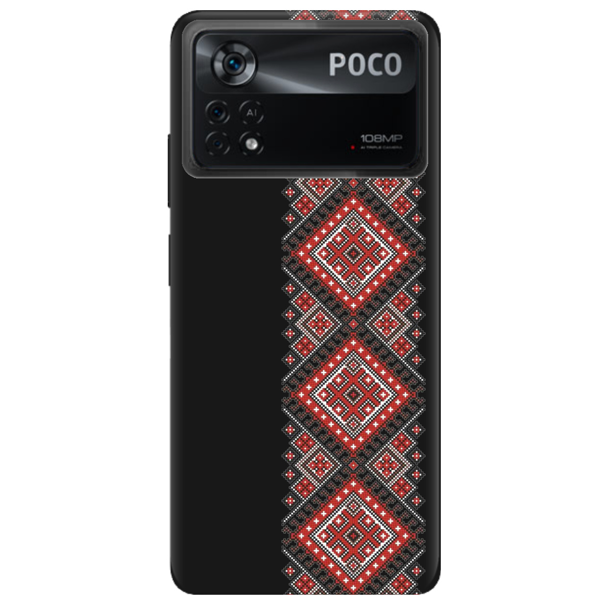 Чехол для Xiaomi Poco X4 Pro 5G черный матовый soft touch Вишиванка - фото 1 - Чехлы для телефонов