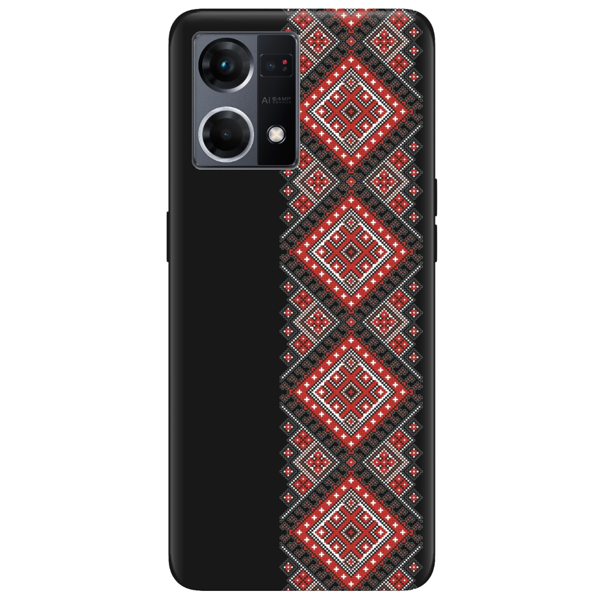 Чехол для Oppo Reno  7 4G черный матовый soft touch Вишиванка - фото 1 Чехол для Oppo Reno  7 4G черный матовый soft touch Вишиванка - фото 1 - Чехлы для телефонов
