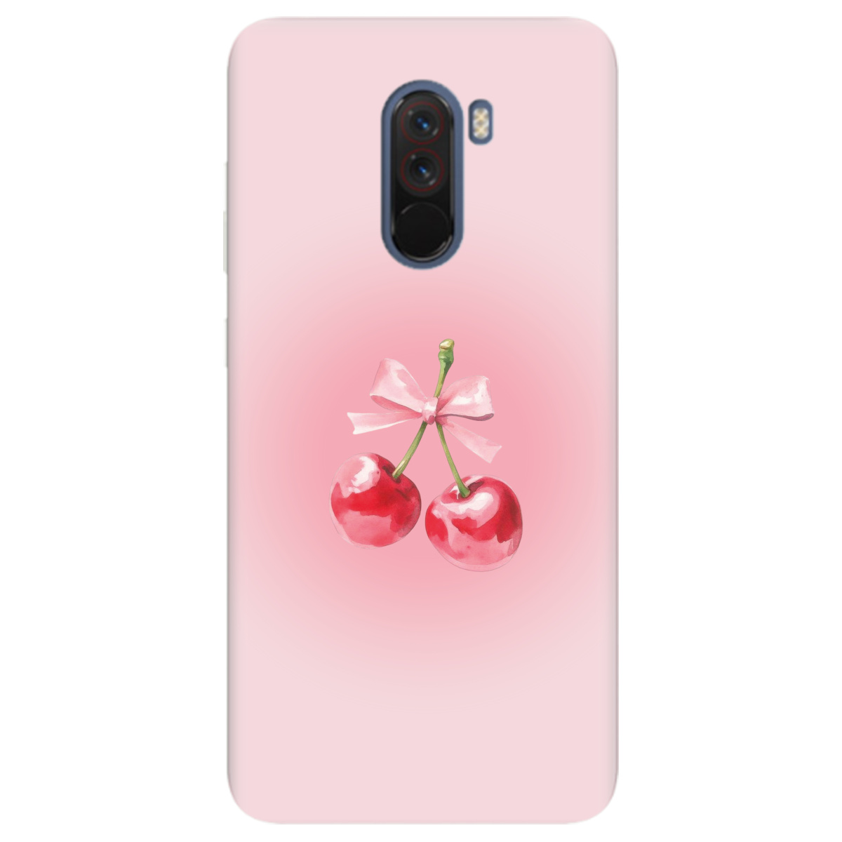 Чехол для Xiaomi Pocophone F1 полупрозрачный матовый soft touch Вишневый бант - фото 1 - Чехлы для телефонов