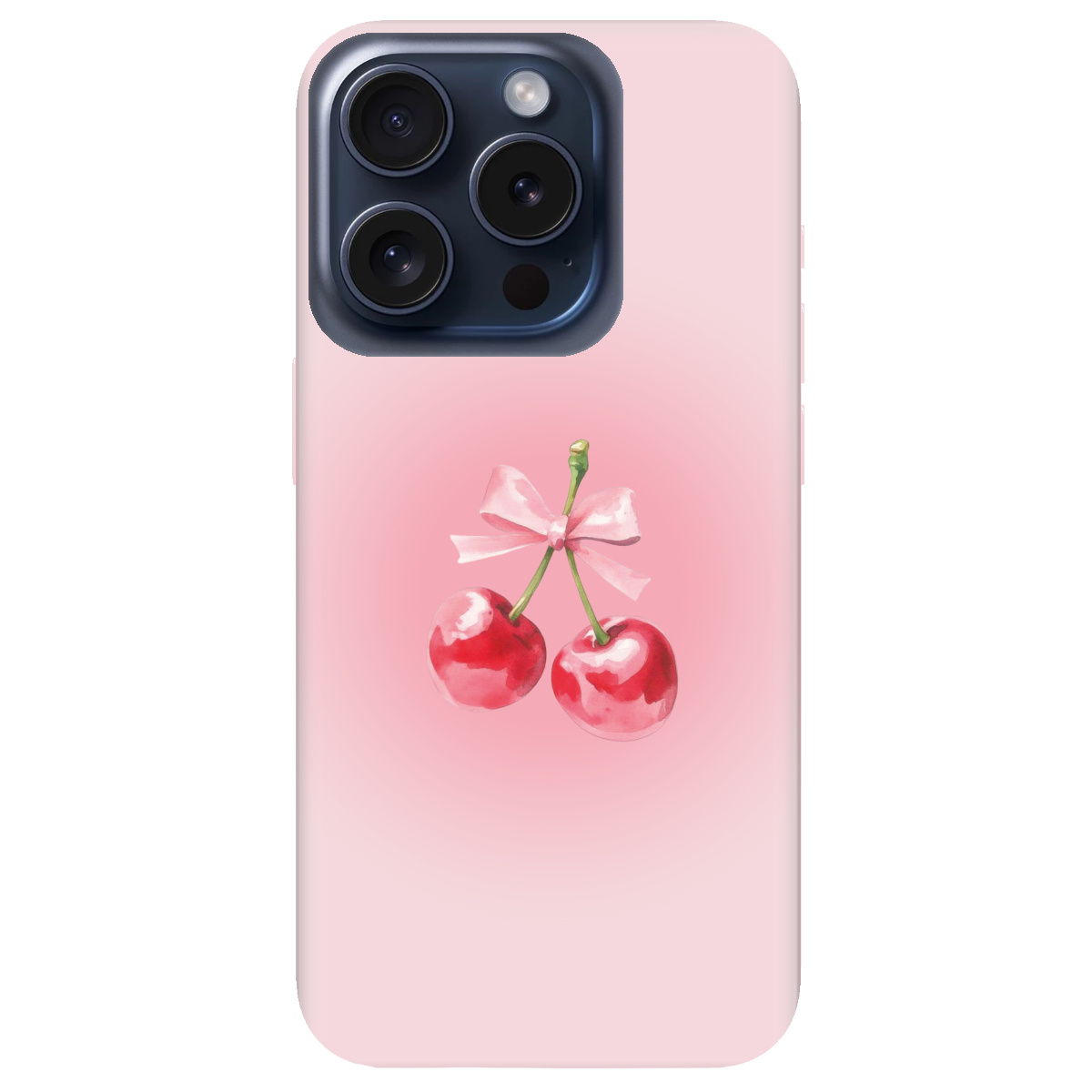 Чехол для Apple iPhone 15 Pro Max полупрозрачный матовый soft touch Вишневый бант - фото 1 - Чехлы для телефонов