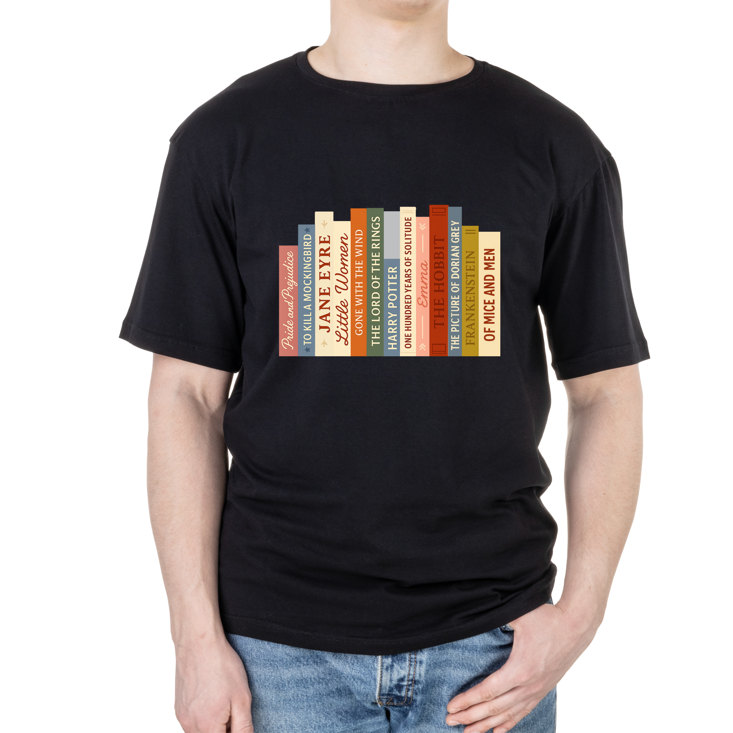 Футболка мужская оверсайз черная хлопок/эластан А3 размера Книжная полка S - фото 1 - Футболки