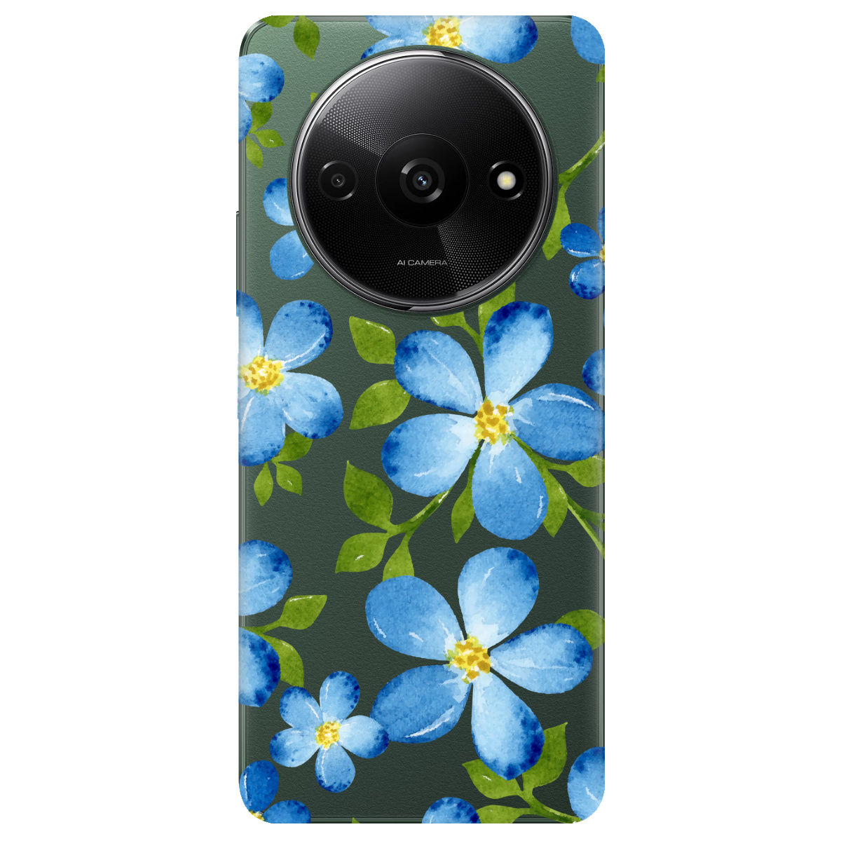 Чехол для Xiaomi Redmi A3 прозрачный Flowers blue - фото 1 Чехол для Xiaomi Redmi A3 прозрачный Flowers blue - фото 1 - Чехлы для телефонов