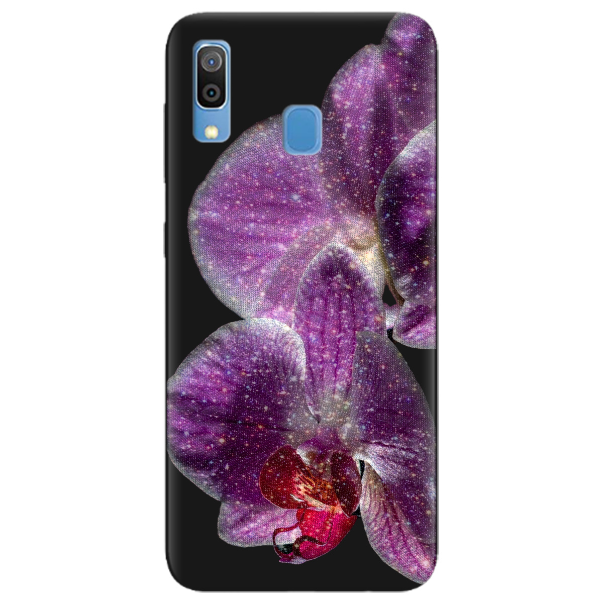 Чехол для Samsung Galaxy A30 черный матовый soft touch Волшебная орхидея - фото 1 - Чехлы для телефонов