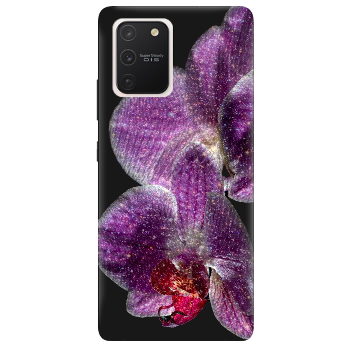 Чехол для Samsung Galaxy S10 Lite черный матовый soft touch Волшебная орхидея - фото 1 - Чехлы для телефонов