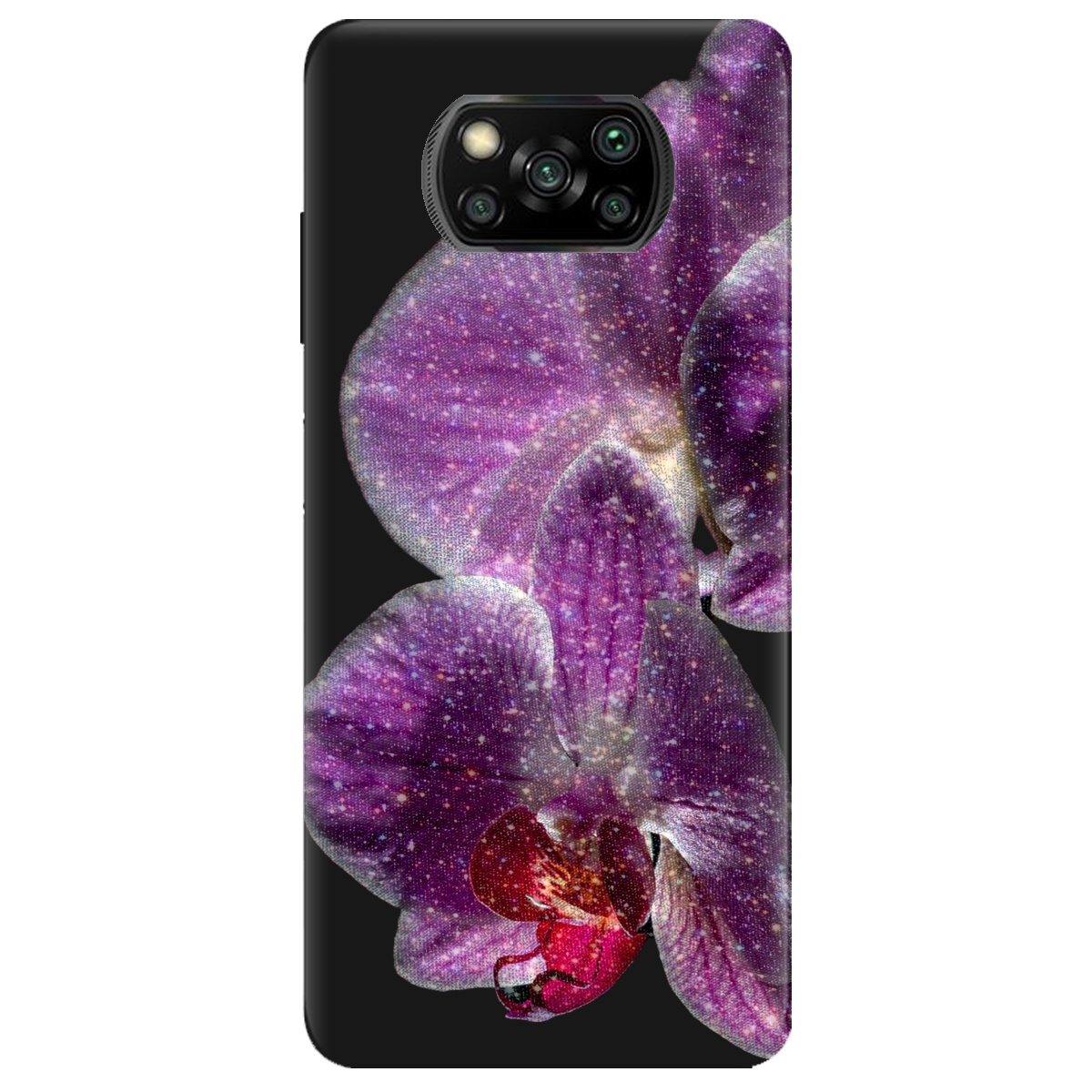 Чехол для Xiaomi Poco X3 черный матовый soft touch Волшебная орхидея - фото 1 - Чехлы для телефонов