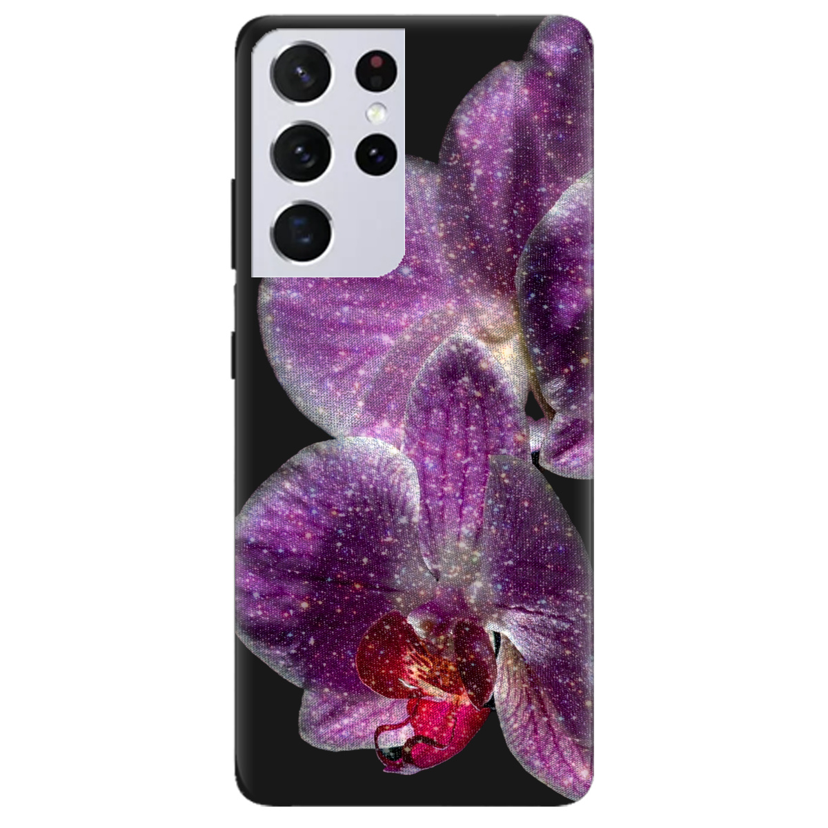 Чехол для Samsung Galaxy S21 Ultra черный матовый soft touch Волшебная орхидея - фото 1 - Чехлы для телефонов